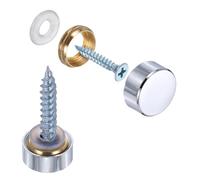 sourcing map 10Pcs Screw Covers Caps, Brass Flat Mirror Screws Decorative Caps Cover Nail Fasteners for Sign Advertising Hardware Construction, 12mm Diameter, Polished Silver