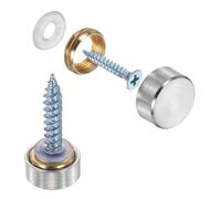 sourcing map 10Pcs Screw Covers Caps, Brass Flat Mirror Screws Decorative Caps Cover Nail Fasteners for Sign Advertising Hardware Construction, 12mm Diameter, Brushed Silver