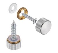 sourcing map 10Pcs Screw Covers Caps, Brass Flat Mirror Screws Decorative Caps Cover Nail Fasteners for Sign Advertising Hardware Construction, 10mm Diameter, Brushed Silver