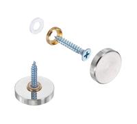 sourcing map 10Pcs Screw Covers Caps, Brass Flat Mirror Screws Decorative Caps Cover Nail Fasteners for Sign Advertising Hardware Construction, 25mm Diameter, Brushed Silver