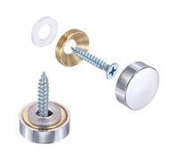 sourcing map 10Pcs Screw Covers Caps, Brass Flat Mirror Screws Decorative Caps Cover Nail Fasteners for Sign Advertising Hardware Construction, 18mm Diameter, Polished Silver