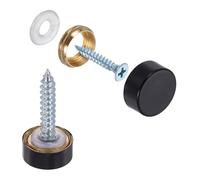 sourcing map 10Pcs Screw Covers Caps, Brass Flat Mirror Screws Decorative Caps Cover Nail Fasteners for Sign Advertising Hardware Construction, 12mm Diameter, Polished Black