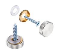 sourcing map 10Pcs Screw Covers Caps, Brass Flat Mirror Screws Decorative Caps Cover Nail Fasteners for Sign Advertising Hardware Construction, 16mm Diameter, Brushed Silver