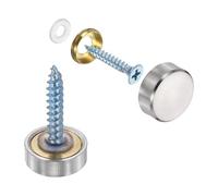 sourcing map 10Pcs Screw Covers Caps, Brass Flat Mirror Screws Decorative Caps Cover Nail Fasteners for Sign Advertising Hardware Construction, 14mm Diameter, Brushed Silver