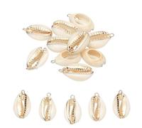 sourcing map 10Pcs Seashell Charm Bulk Natural Shell Pendants Beads Beach Cowrie Shell Charm for Jewelry Making DIY Craft Bracelets Necklaces Earrings, Gold
