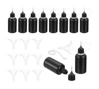 sourcing map 10Pcs Squeeze Bottle, 30ml/1oz Glue Tip Applicator Bottles Plastic Liquid Glue Bottle for Paper Crafts, Painting, Oil, Ink(Black, with 10 Funnel)