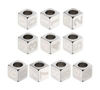 sourcing map 10Pcs Stainless Steels Number Beads Number 0-9 Cube Silver Metallic Large Square Metal Dice Beads for Jewelry Bracelets Necklaces Earrings