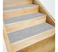 sourcing map 10pcs Stair Treads Non-Slip 20cm x 76cm Polyester Washable Reusable Adhesive Anti Slip Carpet Treads for Stair Steps, Gray