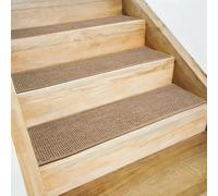 sourcing map 10pcs Stair Treads Non-Slip 20cm x 76cm Polyester Washable Reusable Adhesive Anti Slip Carpet Treads for Stair Steps, Beige