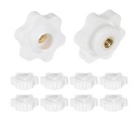 sourcing map 10pcs Star Knobs M4 Female Thread 25mm Head Plastic Through Hole Brass Screw-in Clamping Handles Threaded Hand Knobs, White