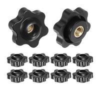 sourcing map 10pcs Star Knobs M5 Female Thread 25mm Head Plastic Through Hole Brass Screw-in Clamping Handles Threaded Hand Knobs, Black
