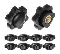 sourcing map 10pcs Star Knobs M6 Female Thread 25mm Head Plastic Non-Through Hole Brass Screw-in Clamping Handles Threaded Hand Knobs, Black