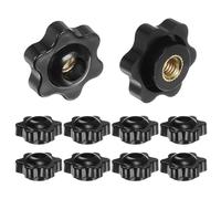 sourcing map 10pcs Star Knobs M6 Female Thread 25mm Head Plastic Through Hole Brass Screw-in Clamping Handles Threaded Hand Knobs, Black