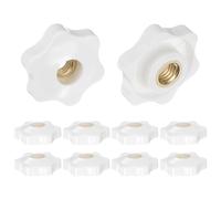 sourcing map 10pcs Star Knobs M8 Female Thread 32mm Head Plastic Through Hole Brass Screw-in Clamping Handles Threaded Hand Knobs, White