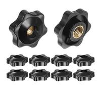 sourcing map 10pcs Star Knobs M8 Female Thread 32mm Head Plastic Through Hole Brass Screw-in Clamping Handles Threaded Hand Knobs, Black