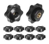 sourcing map 10pcs Star Knobs M8 Female Thread 38mm Head Plastic Through Hole Brass Screw-in Clamping Handles Threaded Hand Knobs, Black