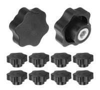 sourcing map 10pcs Star Knobs M8 Female Thread 48mm Head Plastic Non-Through Hole Brass Screw-in Clamping Handles Threaded Hand Knobs, Black