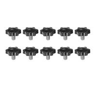 sourcing map 10pcs Star Knobs M8 x 12mm 304 Stainless Steel Threaded Stud 32mm Plastic 6-Star Head Hand Tightening Thumb Screw Clamping Jig Knob Handle, Black