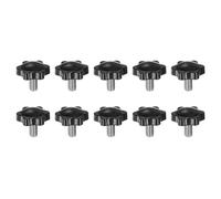 sourcing map 10pcs Star Knobs M8 x 16mm 304 Stainless Steel Threaded Stud 32mm Plastic 6-Star Head Hand Tightening Thumb Screw Clamping Jig Knob Handle, Black
