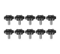 sourcing map 10pcs Star Knobs M8 x 20mm 304 Stainless Steel Threaded Stud 32mm Plastic 6-Star Head Hand Tightening Thumb Screw Clamping Jig Knob Handle, Black