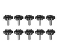 sourcing map 10pcs Star Knobs M8 x 25mm 304 Stainless Steel Threaded Stud 32mm Plastic 6-Star Head Hand Tightening Thumb Screw Clamping Jig Knob Handle, Black