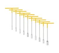sourcing map 10pcs T-Handle Wrench Socket Set 7/8/9/10/11/12/13/14/17/19mm 6-Point Metric Socket with Long Reach Chrome Vanadium Steel for Motorcycle Bicycle Car Repair, Silver-Yellow
