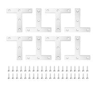sourcing map 10Pcs T-Shaped Mending Plate, 3.15"x3.15" T-Shaped Corner Bracket Shelf Bracket Flat Mending Repair Plate for Wood Shelves Furniture (80x80mm, Silver)