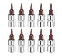 sourcing map 10pcs T10 Torx Bit Socket 1/4" Square Drive Star 6 Point S2 & CR-V Steel Socket Ratchet Wrench Bits, Silver Red