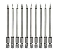 sourcing map 10pcs T10 Torx Head Screwdriver Bit 1/4" Hex Shank 4" (100mm) Long Magnetic No Hole Tip Tamper Proof 6 Point Star Screw Driver Drill Bits S2 Steel Industrial Power Screwdrivers
