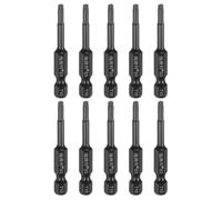 sourcing map 10pcs T10 Torx Screwdriver Bit 1/4" Hex Shank 50mm/2" Length S3 Steel Magnetic Tamper Proof Star 6 Point Head Hex Screw Driver Bits, Black