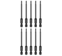 sourcing map 10pcs T10 Torx Screwdriver Bit 1/4" Hex Shank 75mm/3" Length S3 Steel Magnetic Tamper Proof Star 6 Point Head Hex Screw Driver Bits, Black