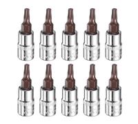 sourcing map 10pcs T20 Torx Bit Socket 1/4" Square Drive Star 6 Point S2 & CR-V Steel Socket Ratchet Wrench Bits, Silver Red