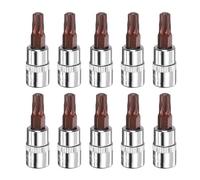 sourcing map 10pcs T30 Torx Bit Socket 1/4" Square Drive Star 6 Point S2 & CR-V Steel Socket Ratchet Wrench Bits, Silver Red