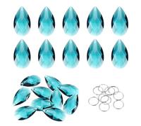 sourcing map 10Pcs Teardrop Crystal Beads, 38mm K9 Glass Hanging Chandelier Bead Prisms Part with 304 Stainless Steel Ring for Crystal Chandelier Lamp Pendant Jewelry, Peacock Blue