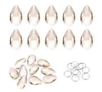 sourcing map 10Pcs Teardrop Crystal Beads, 38mm K9 Glass Hanging Chandelier Bead Prisms Part with 304 Stainless Steel Ring for Crystal Chandelier Lamp Pendant Jewelry, Champagne