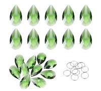 sourcing map 10Pcs Teardrop Crystal Beads, 38mm K9 Glass Hanging Chandelier Bead Prisms Part with 304 Stainless Steel Ring for Crystal Chandelier Lamp Pendant Jewelry, Grass Green