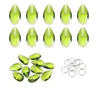 sourcing map 10Pcs Teardrop Crystal Beads, 38mm K9 Glass Hanging Chandelier Bead Prisms Part with 304 Stainless Steel Ring for Crystal Chandelier Lamp Pendant Jewelry, Olive