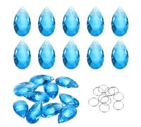 sourcing map 10Pcs Teardrop Crystal Beads, 38mm K9 Glass Hanging Chandelier Bead Prisms Part with 304 Stainless Steel Ring for Crystal Chandelier Lamp Pendant Jewelry, Lake Blue