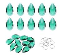 sourcing map 10Pcs Teardrop Crystal Beads, 38mm K9 Glass Hanging Chandelier Bead Prisms Part with 304 Stainless Steel Ring for Crystal Chandelier Lamp Pendant Jewelry, Gem Green