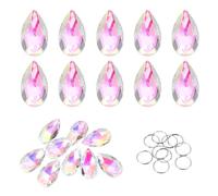 sourcing map 10Pcs Teardrop Crystal Beads, 38mm K9 Glass Hanging Chandelier Bead Prisms Part with 304 Stainless Steel Ring for Crystal Chandelier Lamp Pendant Jewelry, AB Color