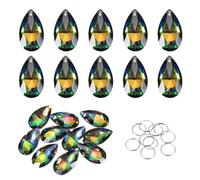 sourcing map 10Pcs Teardrop Crystal Beads, 38mm K9 Glass Hanging Chandelier Bead Prisms Part with 304 Stainless Steel Ring for Crystal Chandelier Lamp Pendant Jewelry, Multicolor