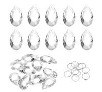 sourcing map 10Pcs Teardrop Crystal Beads, 38mm K9 Glass Hanging Chandelier Bead Prisms Part with 304 Stainless Steel Ring for Crystal Chandelier Lamp Pendant Jewelry, Clear White