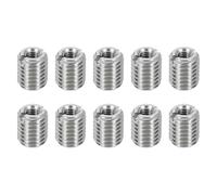 sourcing map 10Pcs Threaded Insert, Stainless Steel M10*1.5 Male to M5*0.8 Female Repair Nut 12mm Long Thread Adapters Sleeve Reducing Nut Thread Repair Screw for Hardwoods Softwoods