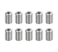 sourcing map 10Pcs Threaded Insert, Stainless Steel M10*1.5 Male to M5*0.8 Female Repair Nut 15mm Long Thread Adapters Sleeve Reducing Nut Thread Repair Screw for Hardwoods Softwoods