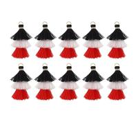 sourcing map 10Pcs Tiny Tri-Layered Tassels 1.6" Mini Tassel Bag Charm Bohemian Keychains Handmade Tassel Keychain for DIY Projects, Jewelry Making, Decoration (Black/White/Red)