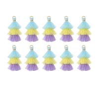 sourcing map 10Pcs Tiny Tri-Layered Tassels 1.6" Mini Tassel Bag Charm Bohemian Keychains Handmade Tassel Keychain for DIY Projects, Jewelry Making, Decoration (Blue/Yellow/Purple)