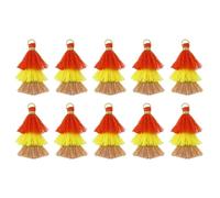 sourcing map 10Pcs Tiny Tri-Layered Tassels 1.6" Mini Tassel Bag Charm Bohemian Keychains Handmade Tassel Keychain for DIY Projects, Jewelry Making, Decoration (Red/Yellow/Brown)