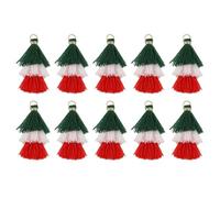 sourcing map 10Pcs Tiny Tri-Layered Tassels 1.6" Mini Tassel Bag Charm Bohemian Keychains Handmade Tassel Keychain for DIY Projects, Jewelry Making, Decoration (Green/White/Red)