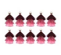 sourcing map 10Pcs Tiny Tri-Layered Tassels 1.6" Mini Tassel Bag Charm Bohemian Keychains Handmade Tassel Keychain for DIY Projects, Jewelry Making, Decoration (Dark Red/Pink/Light Pink)