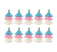 sourcing map 10Pcs Tiny Tri-Layered Tassels 1.6" Mini Tassel Bag Charm Bohemian Keychains Handmade Tassel Keychain for DIY Projects, Jewelry Making, Decoration (Light Blue/Pink/White)